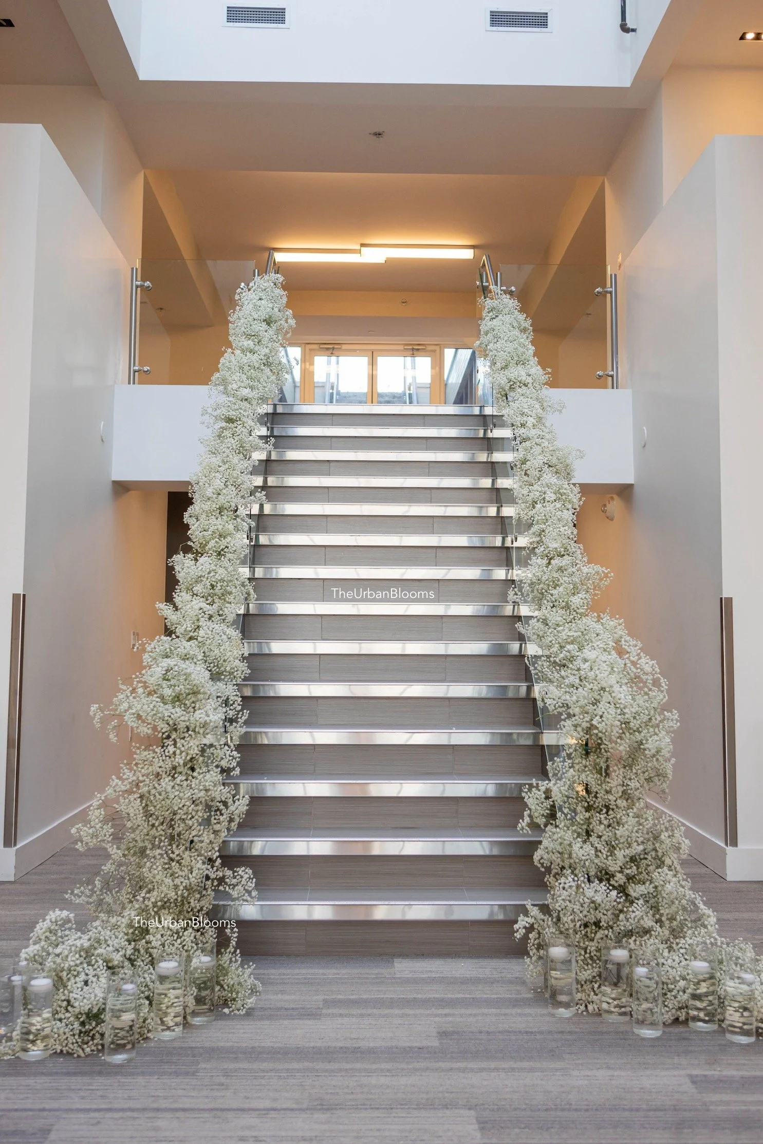 Staircase with babies breath